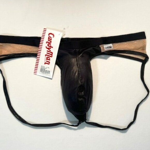 CandyMan Size L/XL Nude Lace Jockstrap - Black/Nude - Pouch - Picture 1 of 9